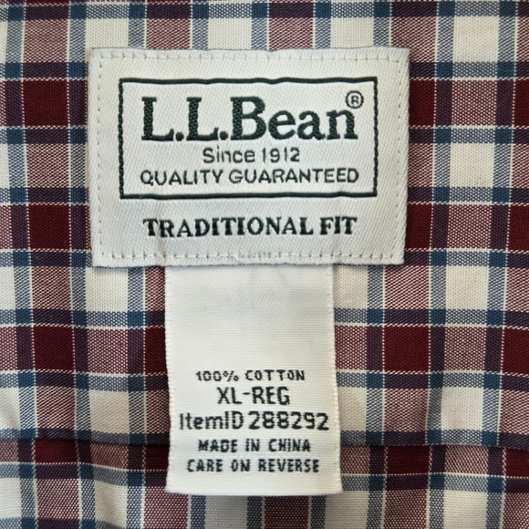 LL Bean Mens XL Regular Burgundy Plaid Button Down Long Sleeve Shirt Cotton - Picture 4 of 6